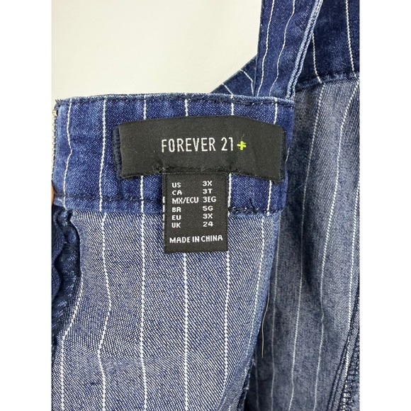 Forever 21 Women's Navy White Pinstripe Denim Crop Top 3X Boho Festival Y2K Chic - Picture 5 of 7